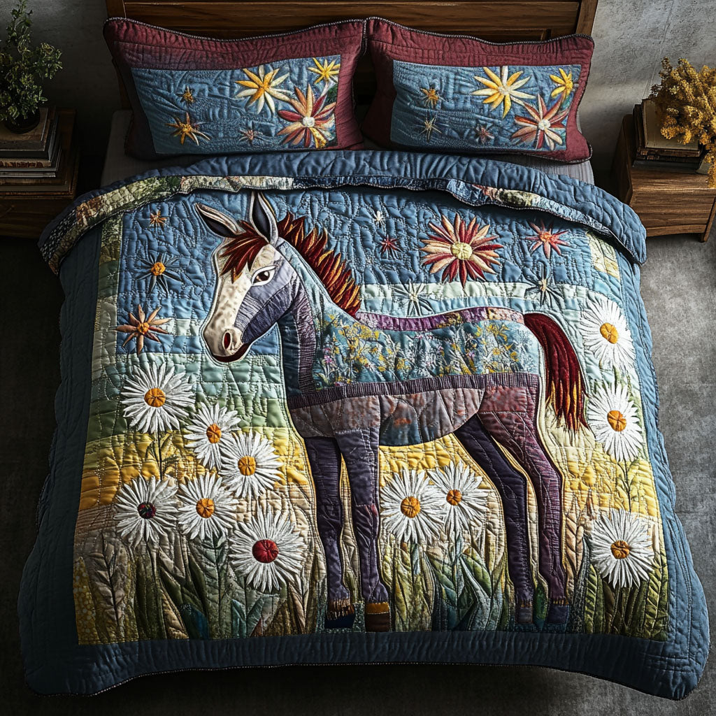 Strength of the Steed Quilted Bedding Set Bed Room Decoration Donkey Gift Items