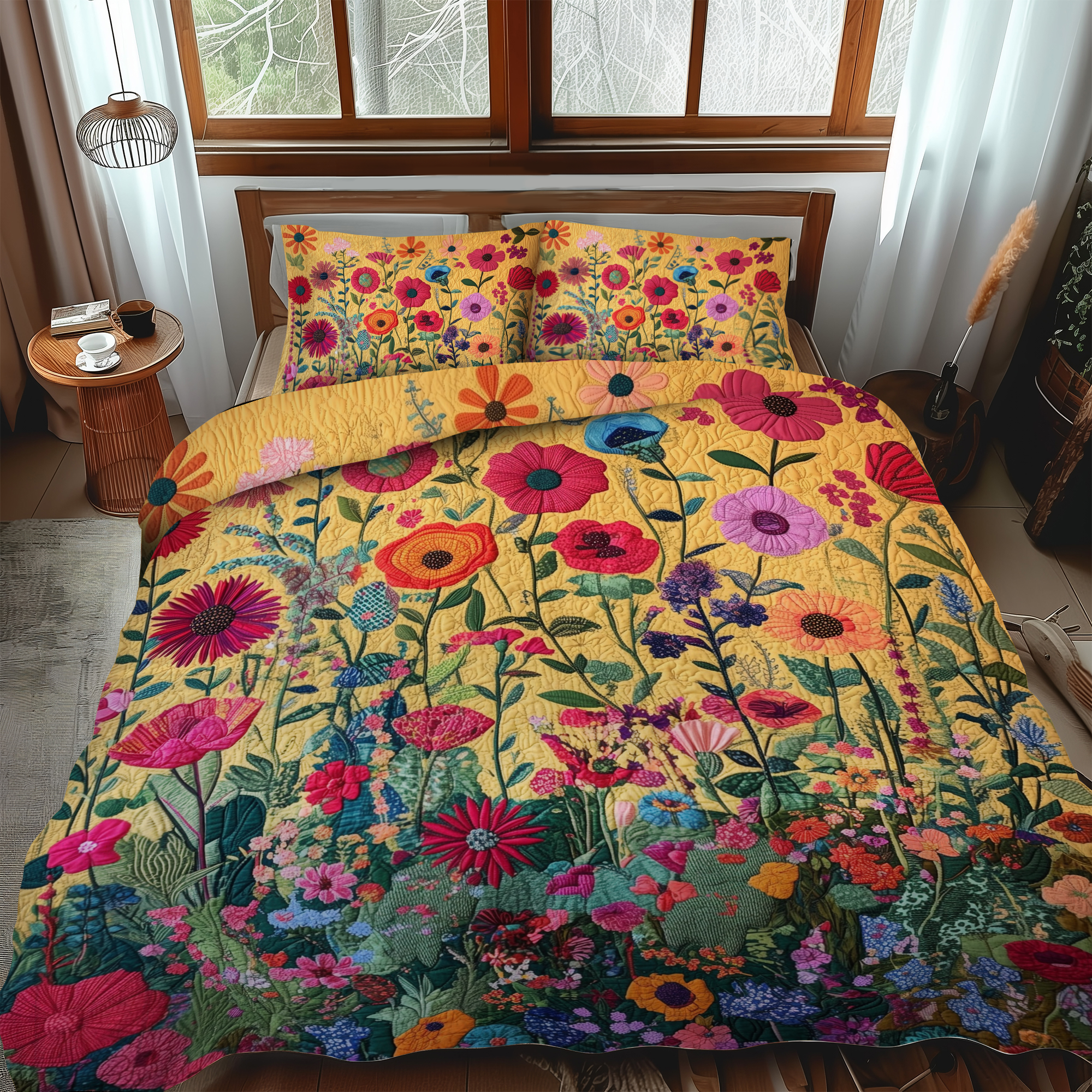 Striking Flowers Quilted Bedding Set Print Christmas Gifts For Flower Flowers