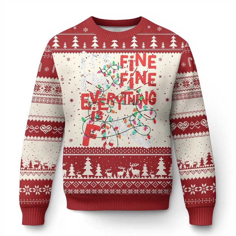String Lights Ugly Holiday Sweater Everything Is Fine Funny Clothes Xmas Gifts For Him