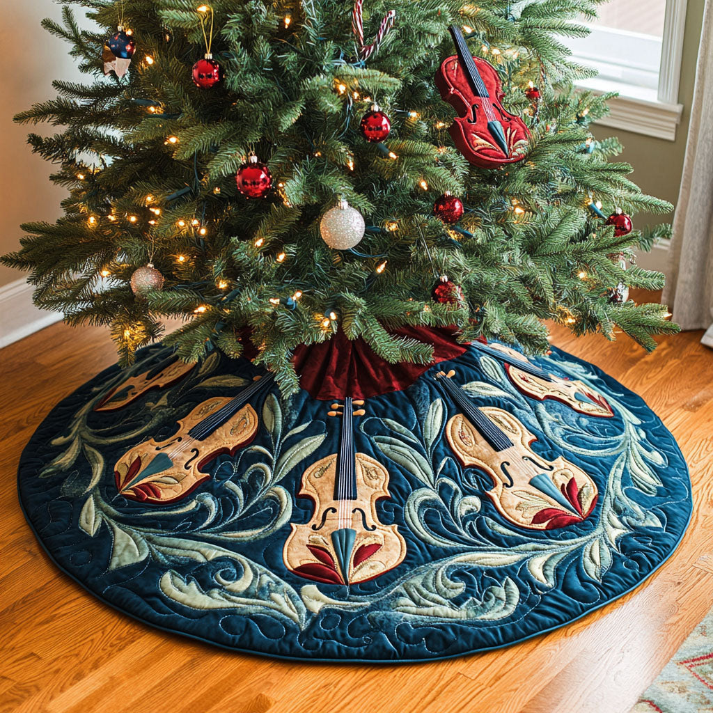 Stringed Symphony Quilted Christmas Tree Skirt Holiday Season Tree Skirt Holiday Tree Base Decoration