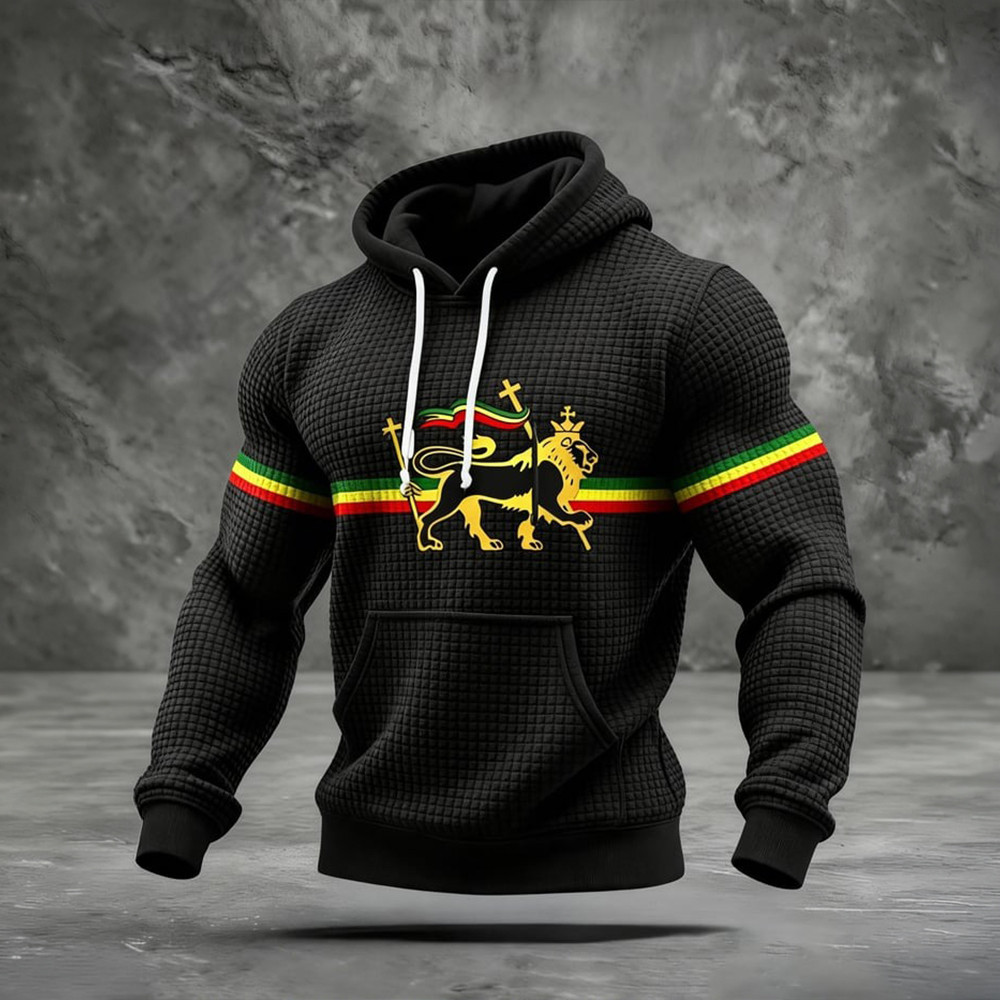 Stripe Reggae Lion Graphic Hoodie Black History Month Apparel Patriotic Gift Idea