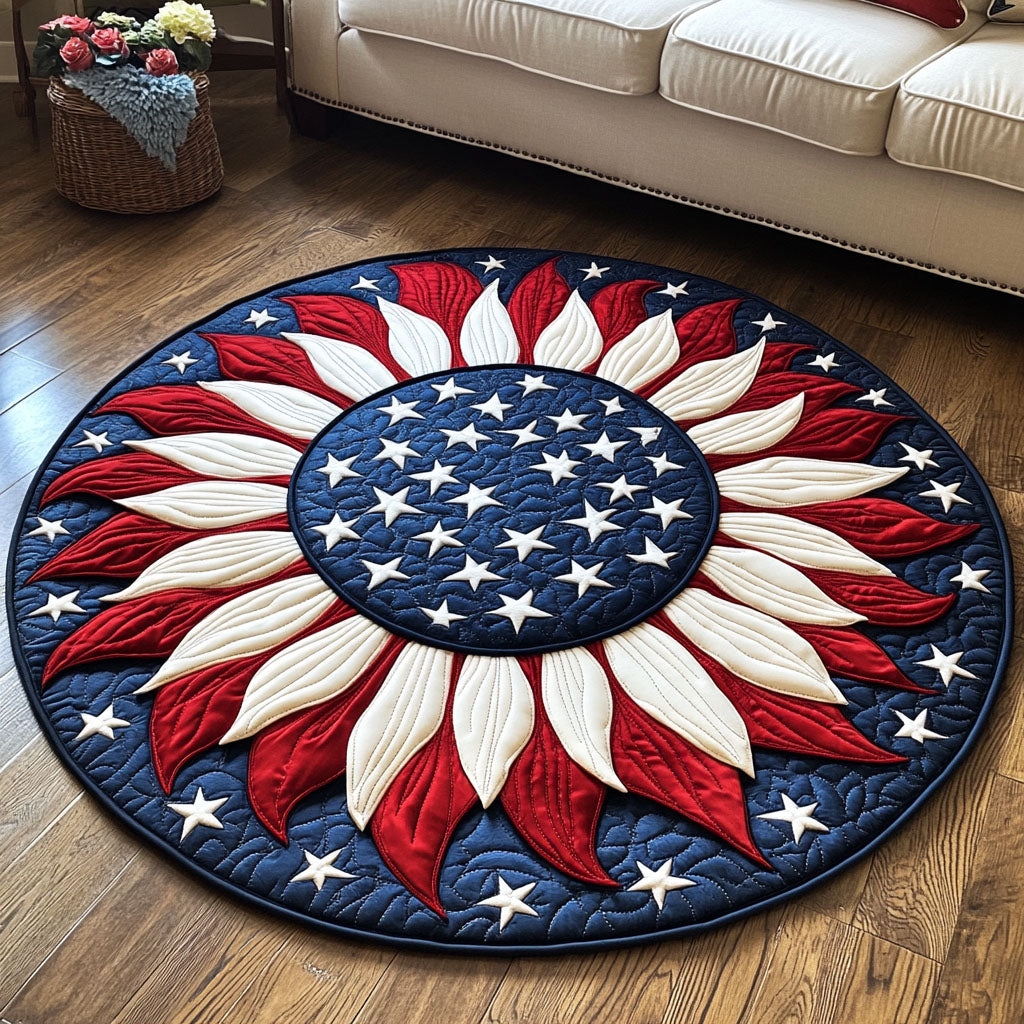 Striped Star Flower Quilted Round Mat Front Door Decor Sunflower Theme Gifts