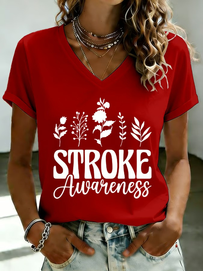 Stroke Awareness Botanical V-Neck T-Shirt Wildflower Plant Survivor Apparel Best Gift For Supporters