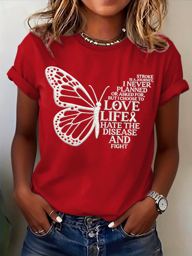 Stroke Awareness Butterfly T-Shirt In May We Wear Red Shirt Unique Gift For Coworkers