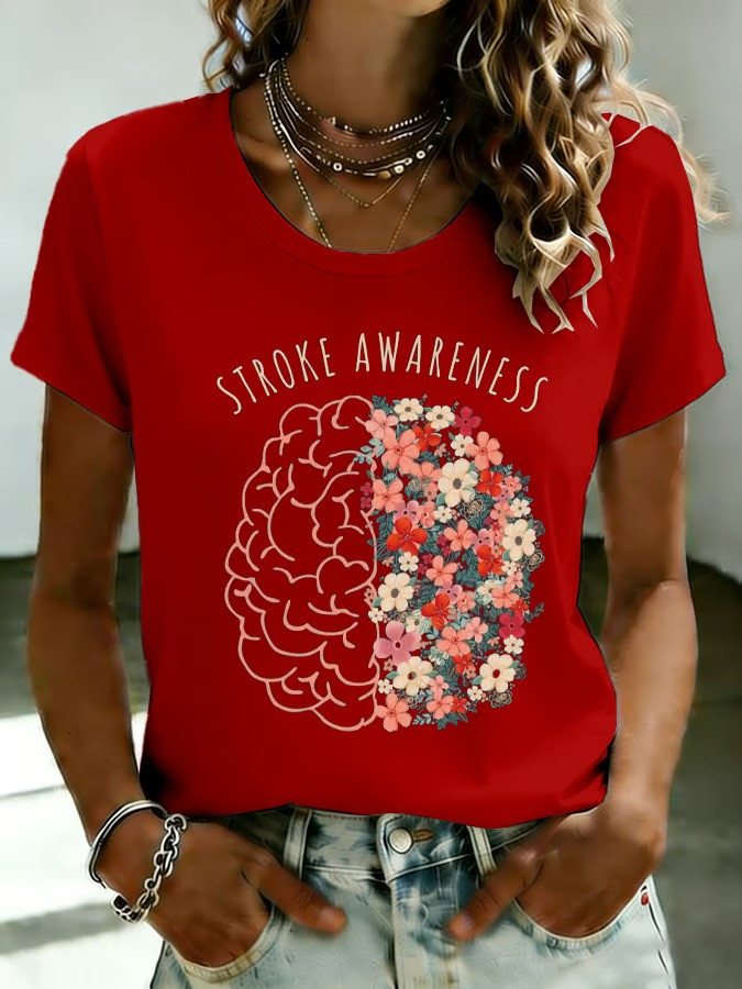 Stroke Awareness Floral Brain T-Shirt Survivor Strength Apparel Best Gift For Stroke Warriors And Fans