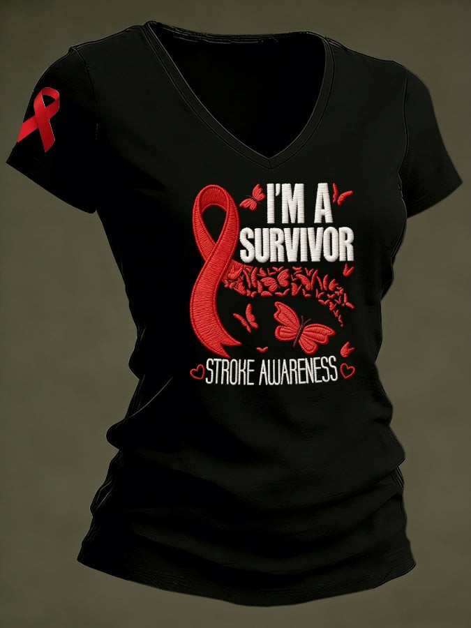 Stroke Awareness I'm A Survivor V-Neck Shirt Stroke Awareness Month Clothes Best Gift For Mother