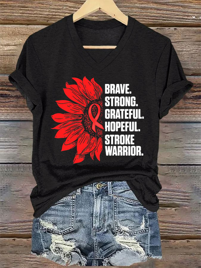 Stroke Awareness Survivor Pride Strong Warrior V-Neck Shirt Stroke Awareness Shirt Gift For Mom