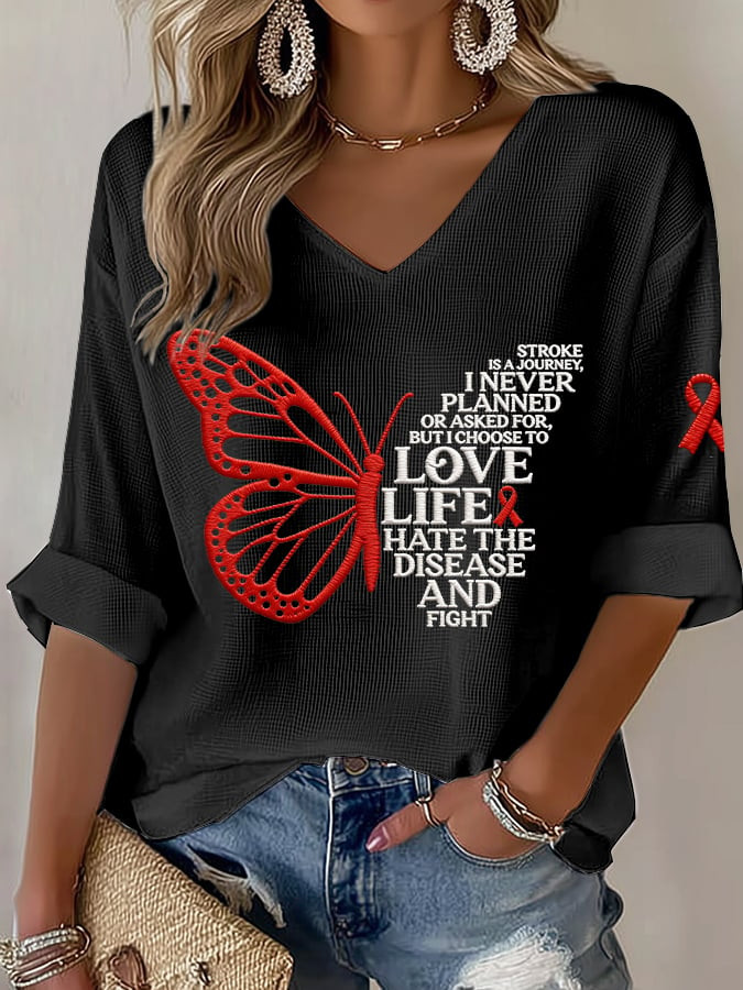 Stroke Is A Journey Stroke Awareness V-Neck Long Sleeve Shirt Stroke Awareness Apparel