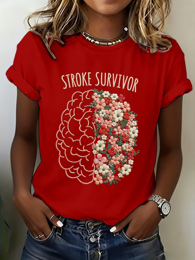 Stroke Survivor Floral Brain T-Shirt Awareness Apparel Healing Strength Best Gift For Supporters