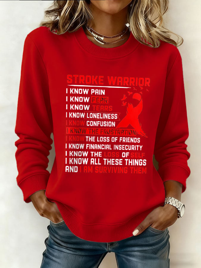 Stroke Warrior Red Ribbon Sweatshirt Stroke Awareness Month Apparel Unique Gift For Her