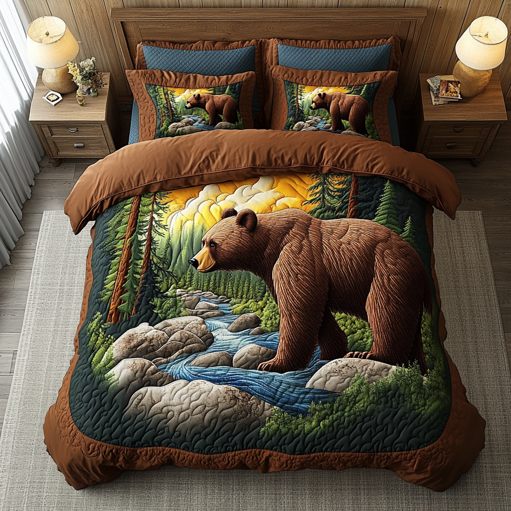 Strong Bear Quilted Bedding Set Bedspread Set Bear Gifts For Men