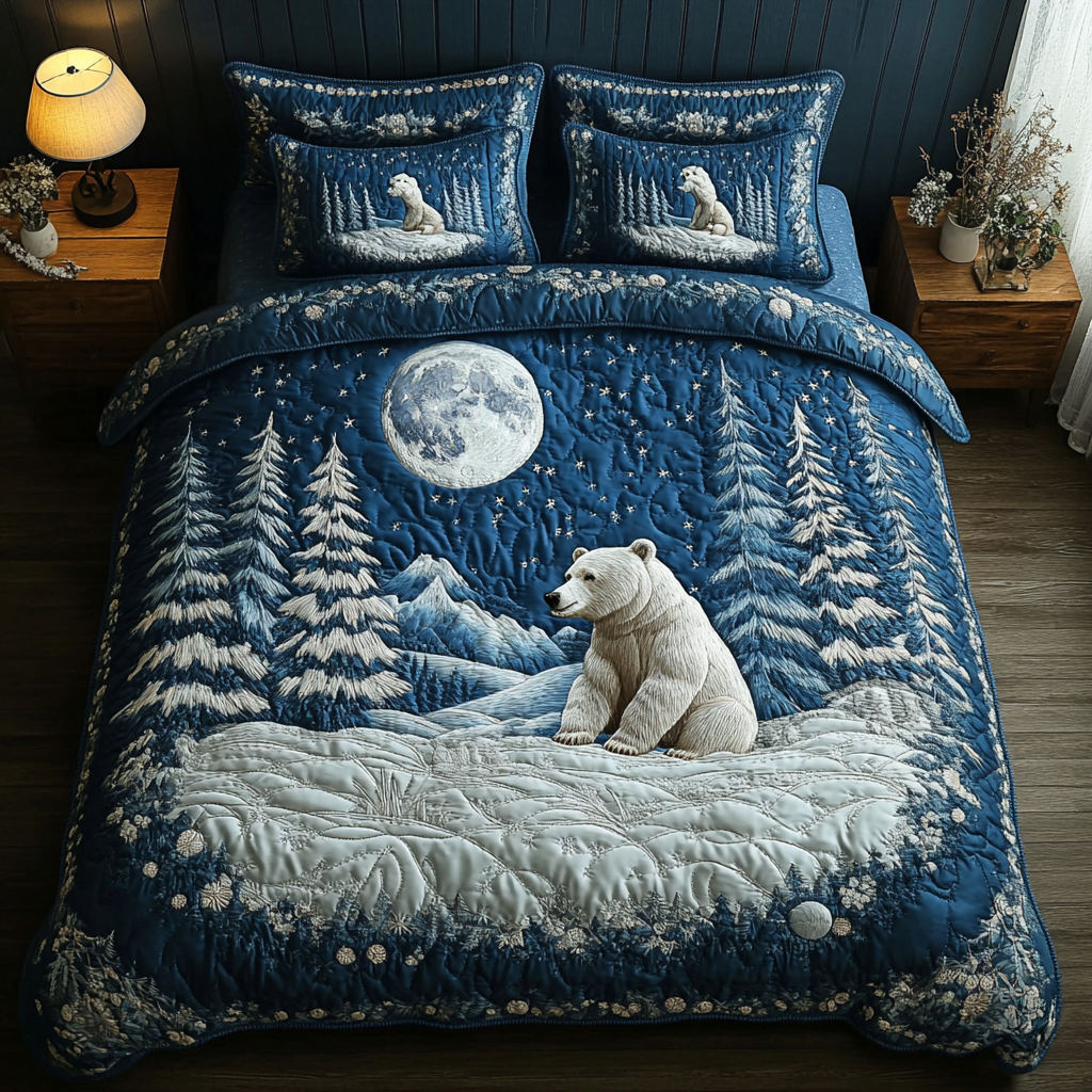 Strong Bear Quilted Bedding Set Cozy Bedroom Decor Bear Gifts For Grandma