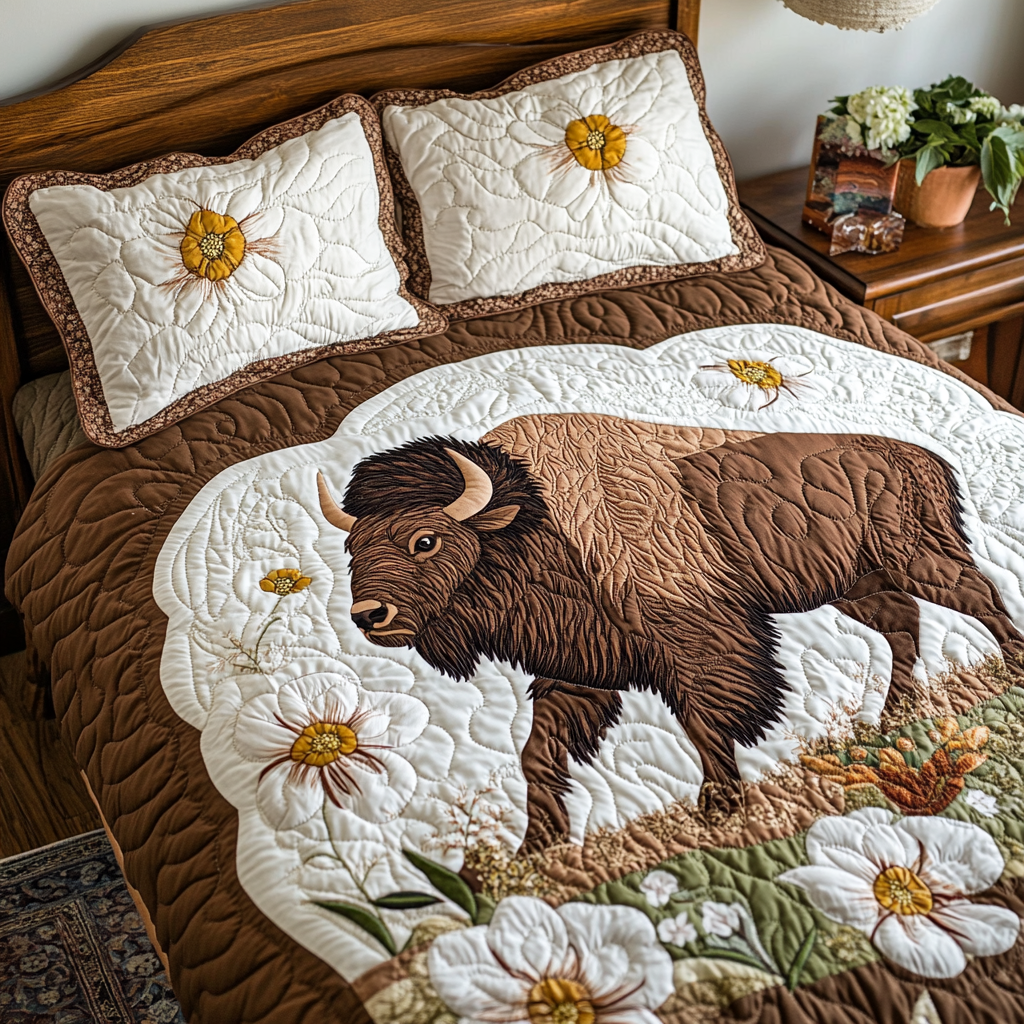 Strong Bison Quilted Bedding Set Best Bed Sheet Set Great Bison Themed Gifts