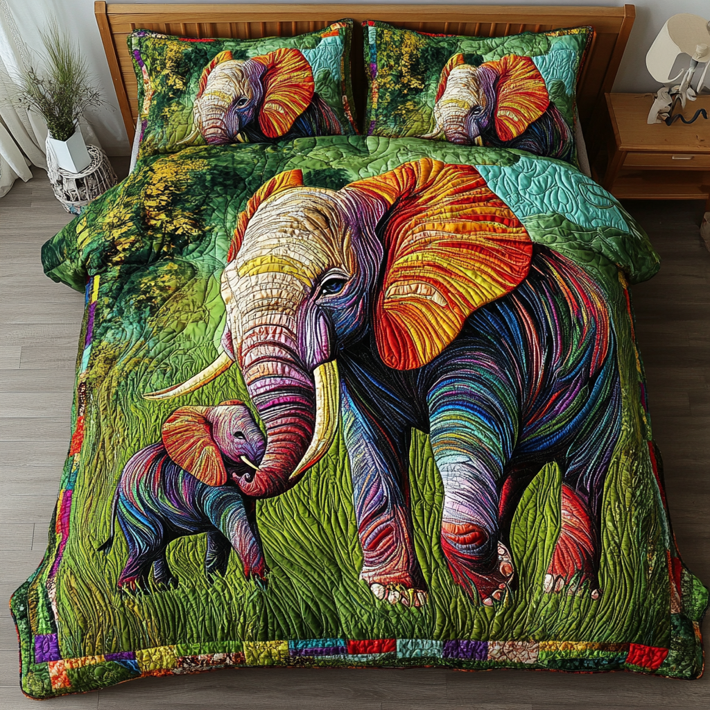Strong Spirit Quilted Bedding Set Bed Decorations Gifts For Someone Who Loves Elephants