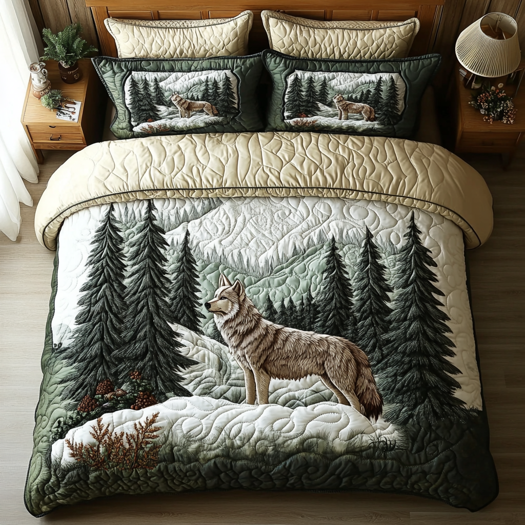 Strong Wolf Quilted Bedding Set Aesthetic Room Decor Unique Gifts For Wolf Lovers