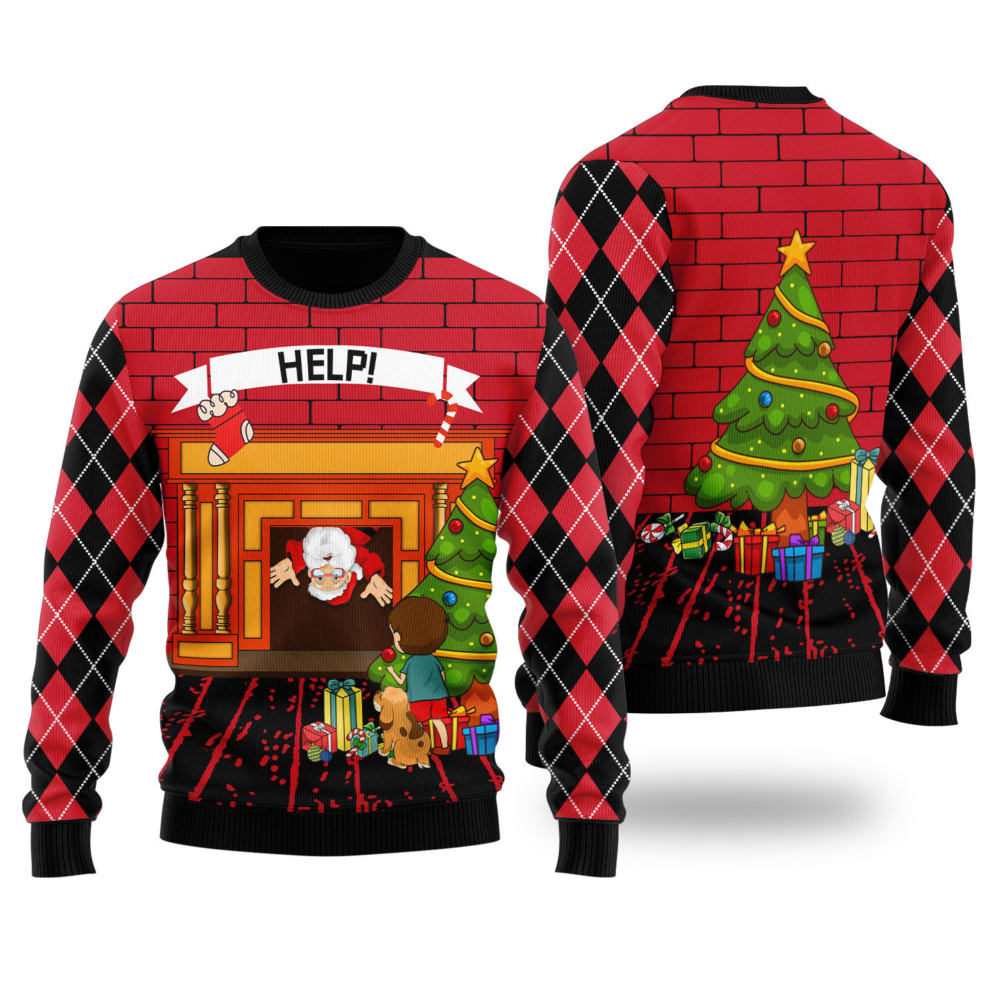 Stuck Santa Ugly Christmas Sweater Black Custom Christmas Sweatshirt for Family Matching