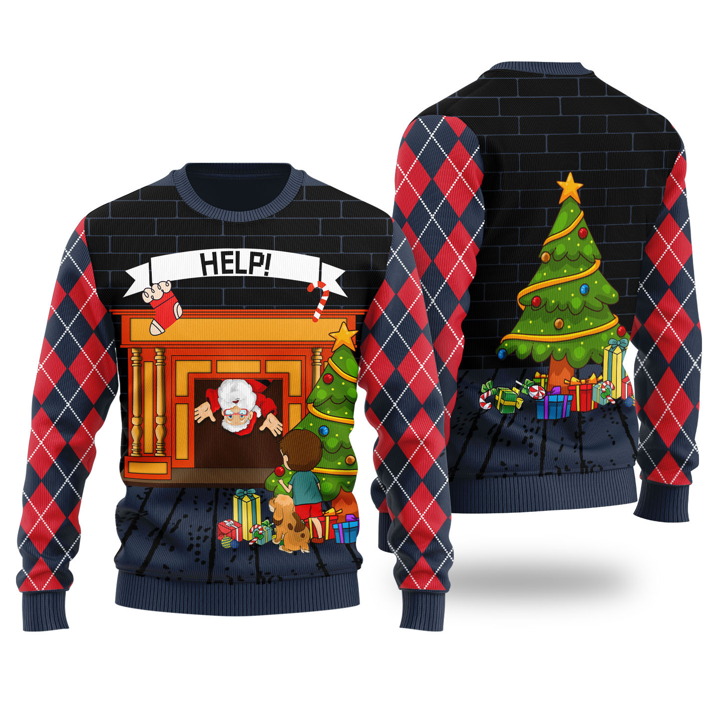 Stuck Santa Ugly Christmas Sweater Navy Trending Christmas Merch Gift 2025 Collection