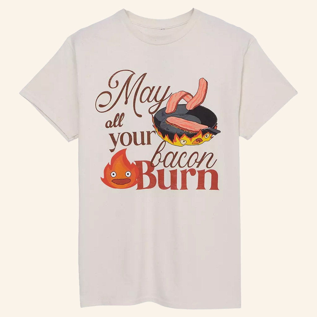 Studio Ghibli Merch Howl's Moving Castle Calcifer Bacon Burn T-Shirt Gifts For Anime Lovers