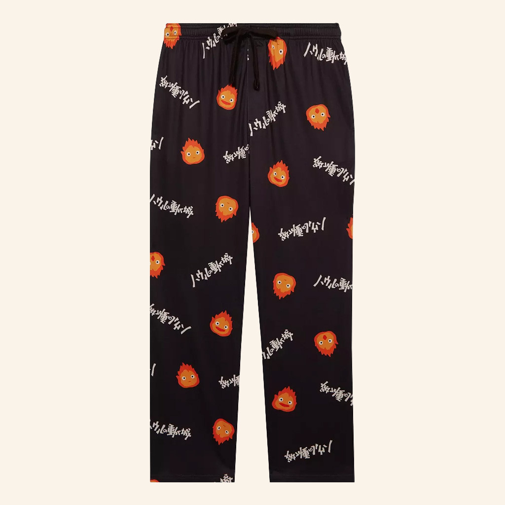 Studio Ghibli Merch Howl's Moving Castle Calcifer Japanese Lettering Pajama Pants Fan Gifts Studio Ghibli Merch Howl's Moving Castle Calcifer Japanese Lettering Pajama Pants Fan Gifts