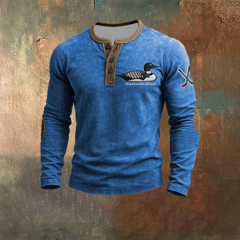 Stupid Canadian Wolf Bird Button Long Sleeve Shirt Heated Rivalry Apparel Gift Ideas