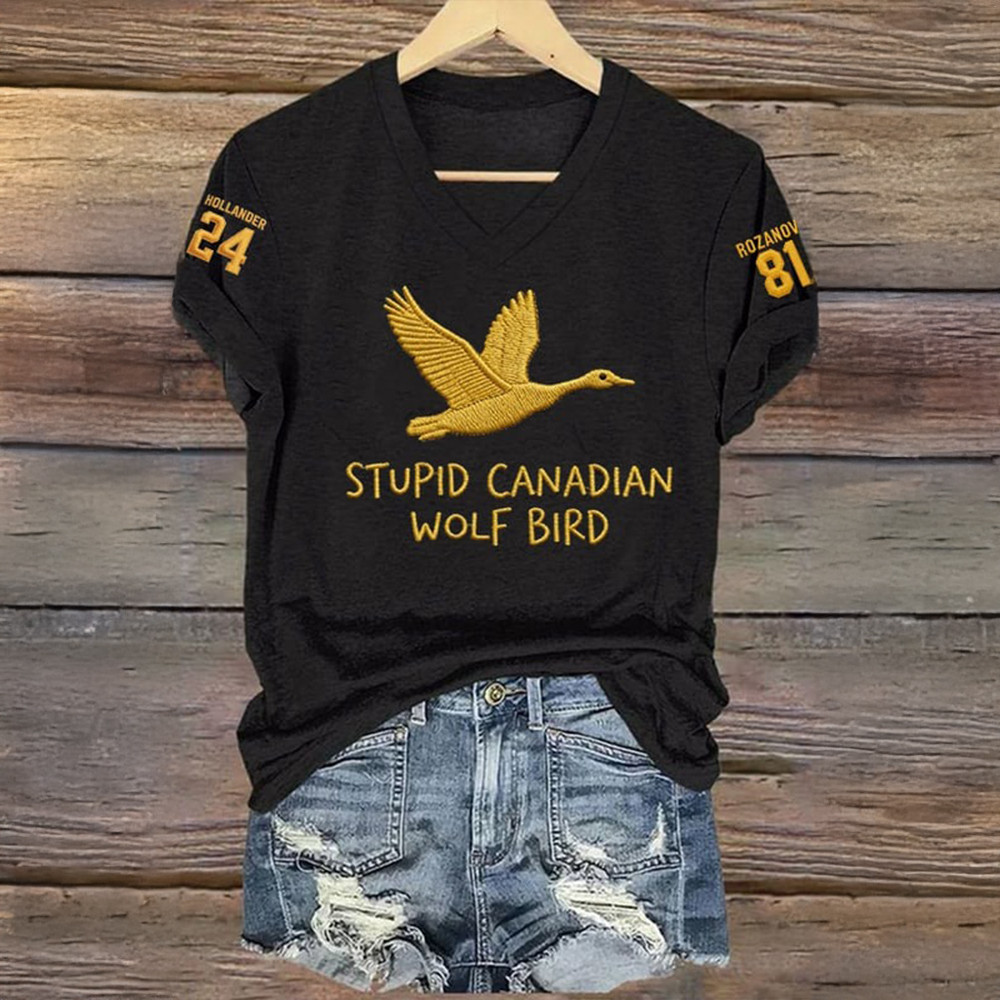 Stupid Canadian Wolf Bird Heated Rivalry V-Neck Shirt Heated Rivalry Clothes Girlfriend Gift Ideas