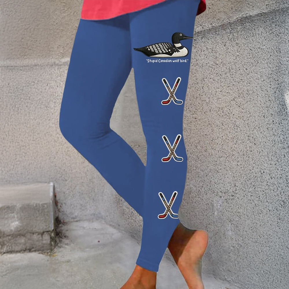 Stupid Canadian Wolf Bird Hockey Sticks Leggings Heated Rivalry Clothing Gift For Her