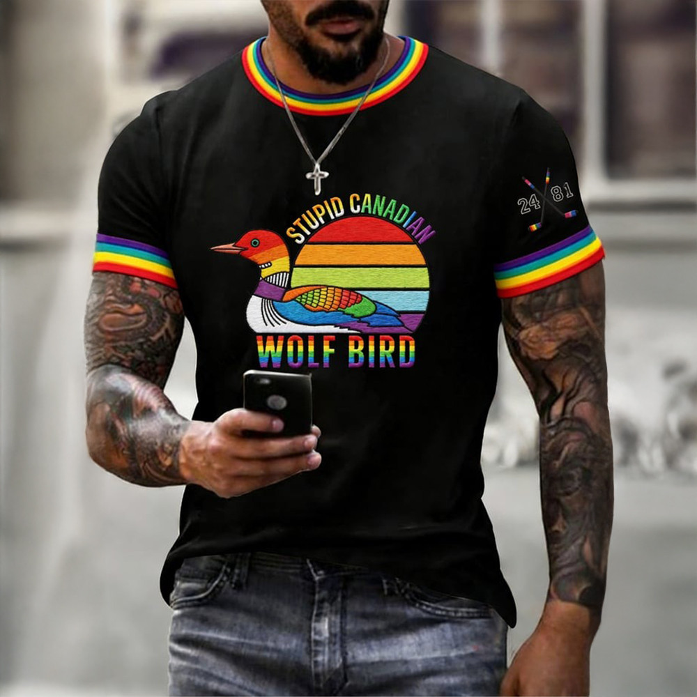 Stupid Canadian Wolf Bird Rainbow T-Shirt Sports Romance Heated Rivalry Clothes