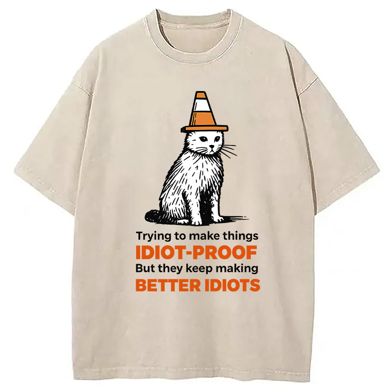 Stupid Cat Washed T-Shirt Retro Humor Outfit Idea Gifts For Brother