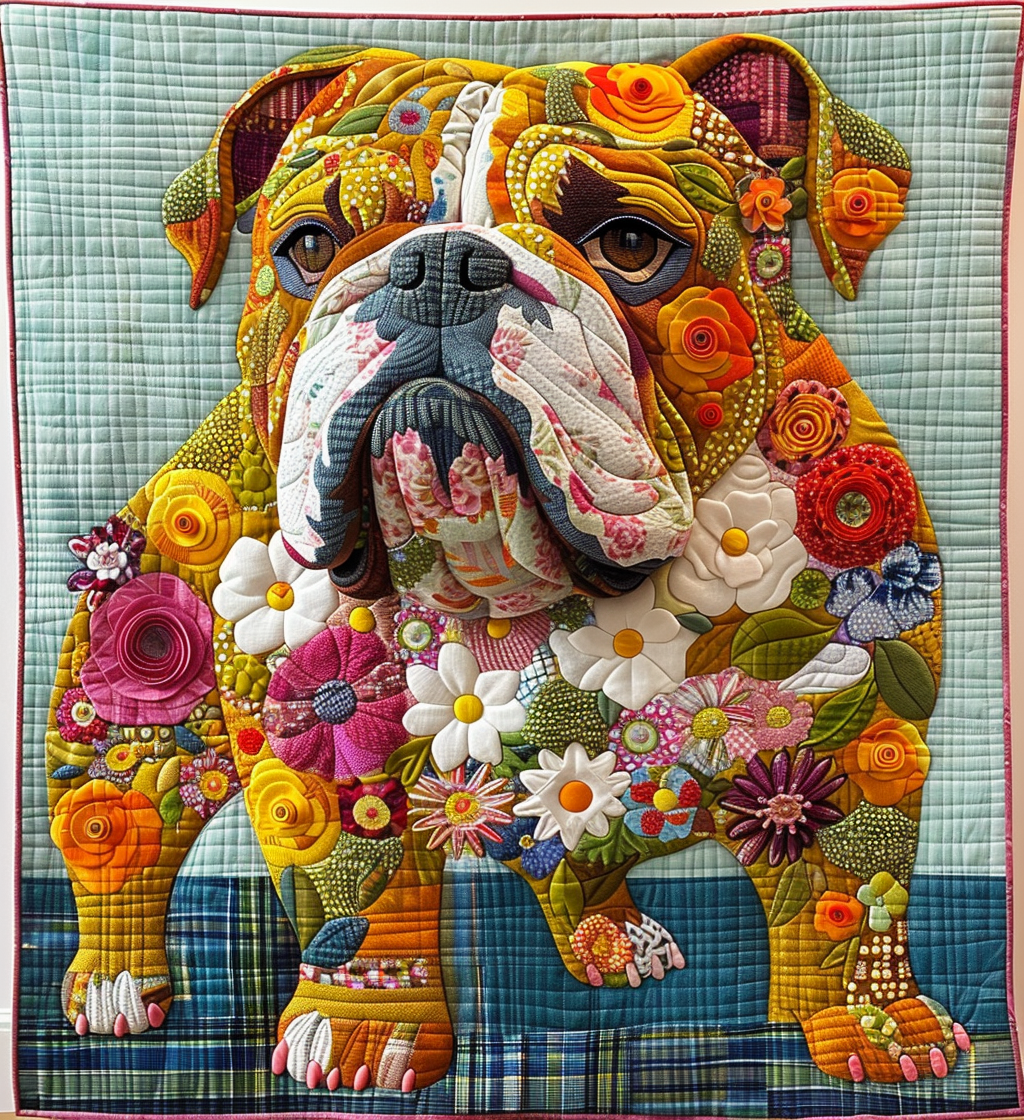 Sturdy Bulldog Strength Quilted Blanket Presents For Dog Lovers