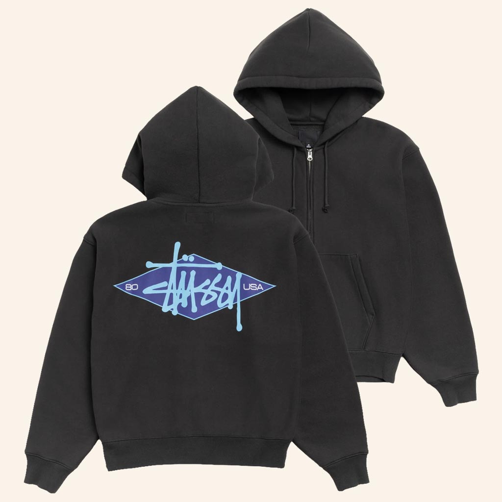 Stussy Merch Basic Diamond Zip Hoodie Gift Ideas For Son