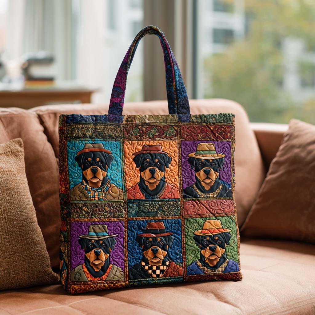 Stylish Rottie Grid Quilted Tote Bag Funny Gift For Dog Owner