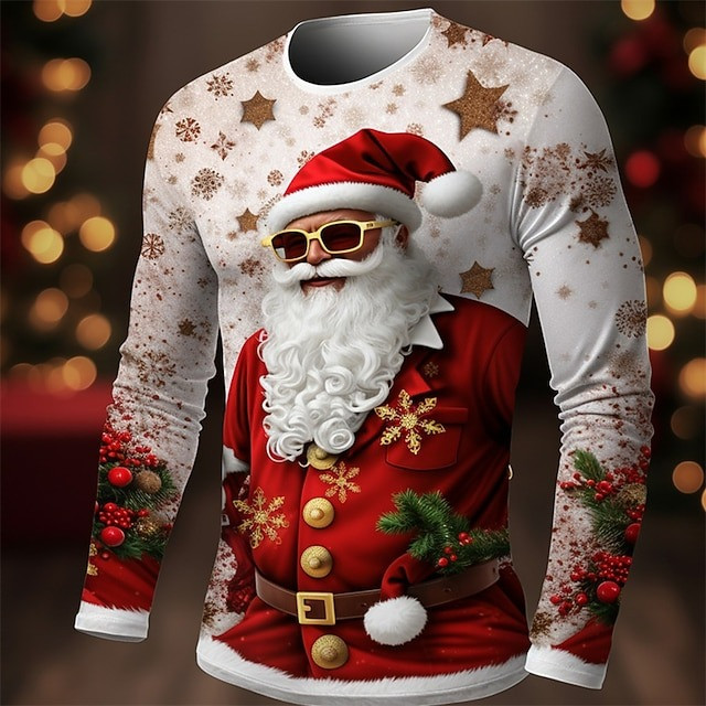 Stylish Santa Claus Wearing Sunglasses Christmas Long Sleeve Shirt Xmas Gifts For Him