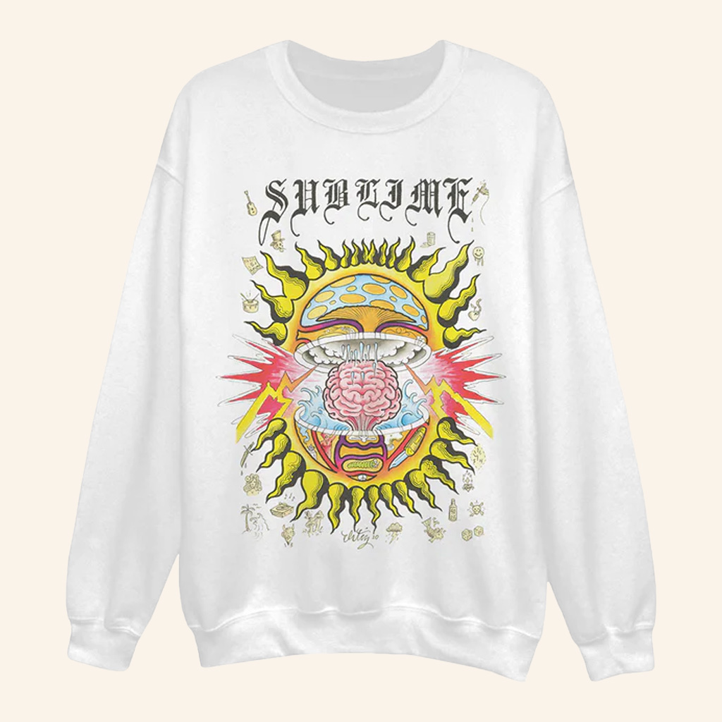 Sublime Merch Mind Blown Sun White Sweatshirt Gifts For Girlfriend Sublime Merch Mind Blown Sun White Sweatshirt Gifts For Girlfriend