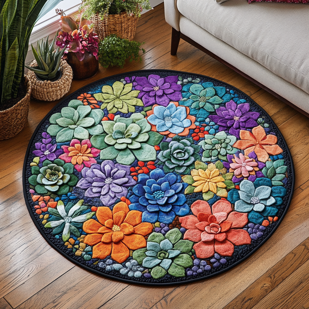 Succulent Bloom Quilted Round Mat Front Entryway Ideas Christmas Floral Gifts