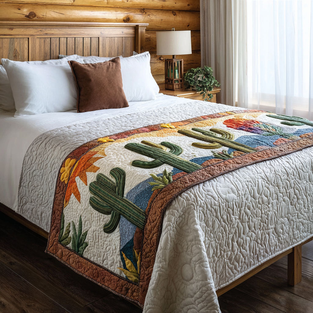 Succulent Dreams Quilted Bed Runner Bed Decor Ideas Cactus Housewarming Gift