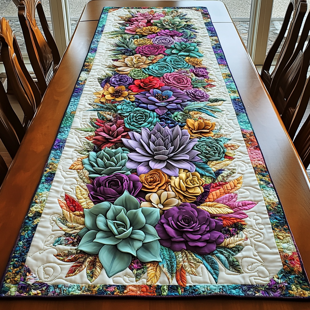 Succulent Dreams Quilted Table Runner Dining Room Table Decor Succulent Present Ideas