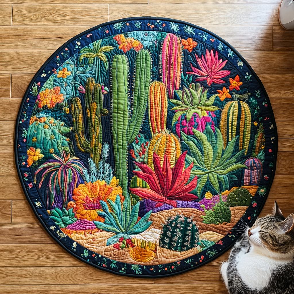Succulent Garden Delight Quilted Round Mat Home Entrance Decor Ideas Cactus Gifts For Her
