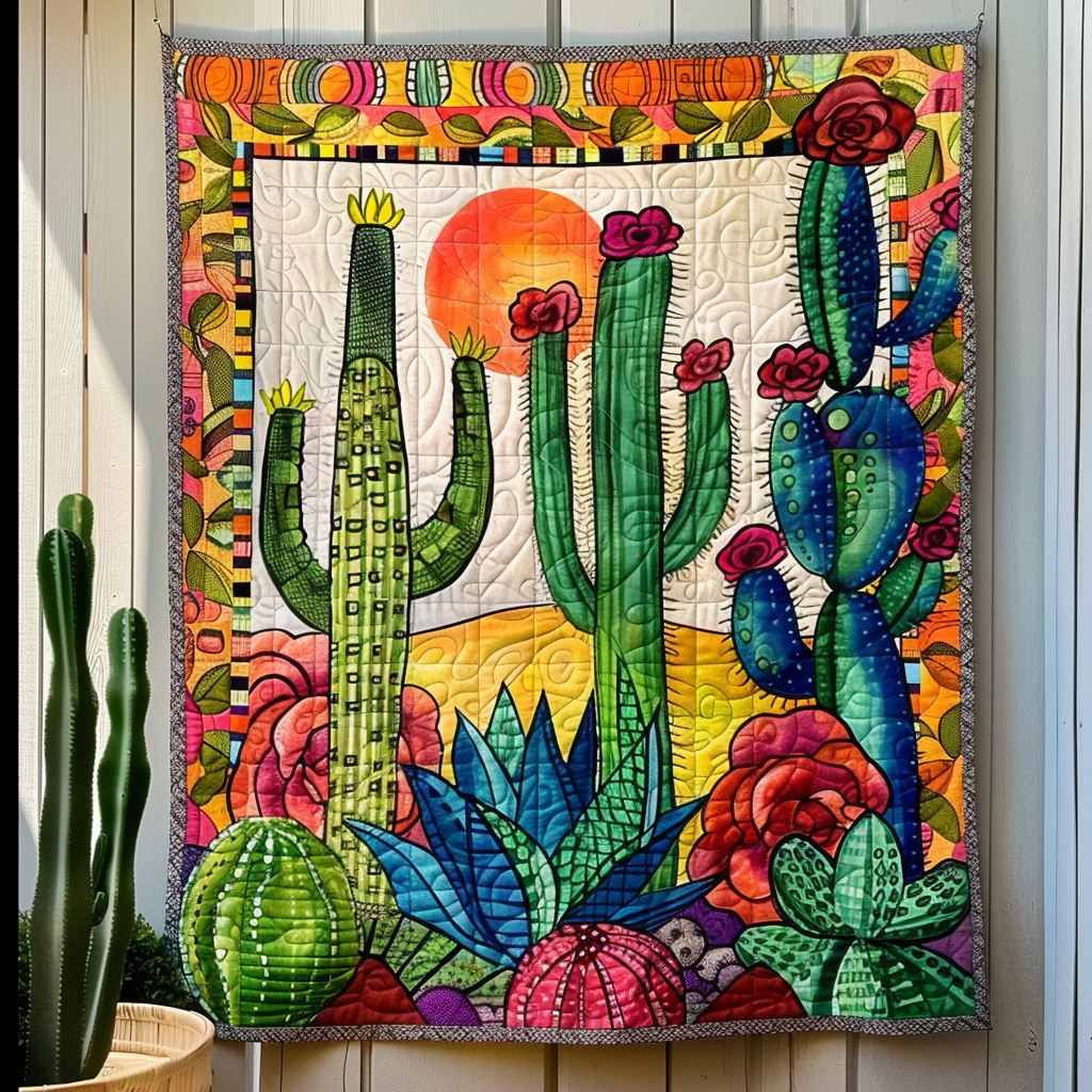 Succulent Garden Patchwork Quilted Blanket Cute Christmas Blankets