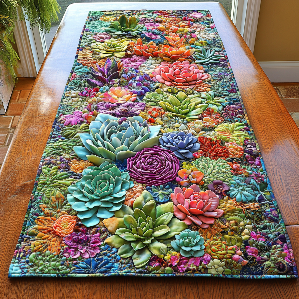 Succulent Garden Quilted Table Runner Dining Table Decor Succulent Gift Ideas