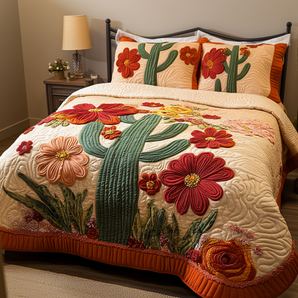 Succulent Glow Quilted Bedding Set Bedroom Decorations Cactus Gifts For Her