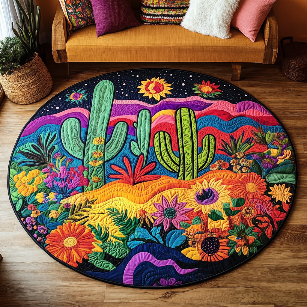 Succulent Joy Mat Quilted Round Mat Outdoor Entryway Decor Gifts For Cactus Lovers