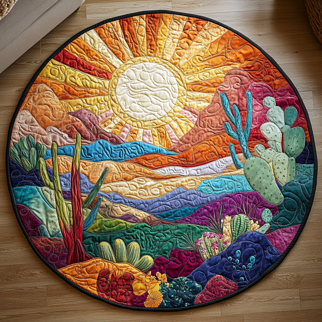 Succulent Quilted Round Mat Foyer Christmas Decor Cactus Housewarming Gift