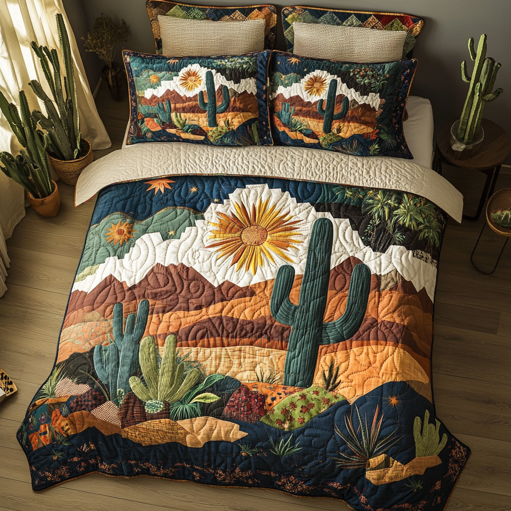 Succulent Serenity Quilted Bedding Set Bed Decorations Cute Cactus Gifts
