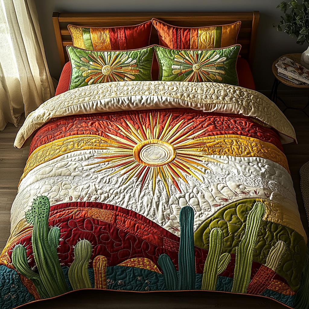 Succulent Serenity Quilted Bedding Set Comfy Bedding Set That Adds Style and Warmth