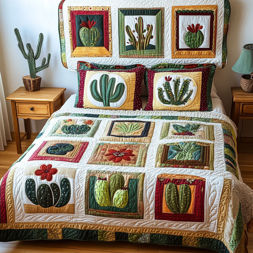 Succulent Serenity Quilted Bedding Set Personalized Bedding Set Gift for Couples