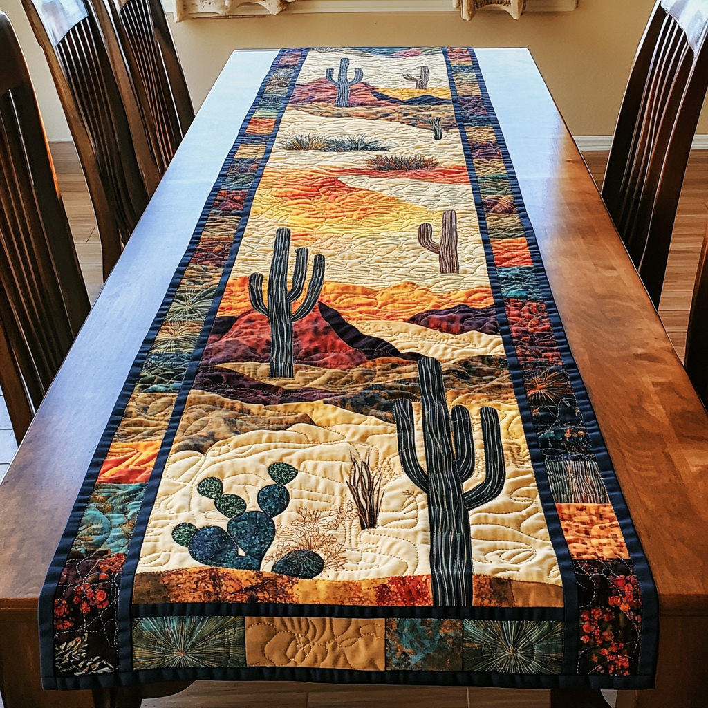 Succulent Serenity Quilted Table Runner Dining Room Table Decor Cactus Gifts For Her