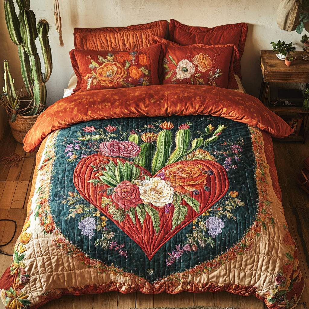 Succulent Soul Quilted Bedding Set Christmas Duvet Cover Cute Cactus Gifts