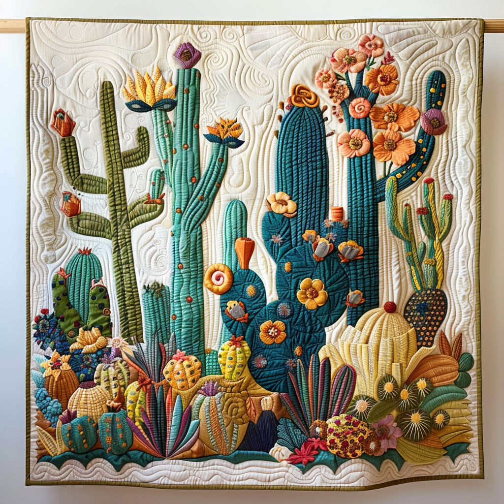Succulent Splashes Quilted Blanket Gift For Cactus Lover