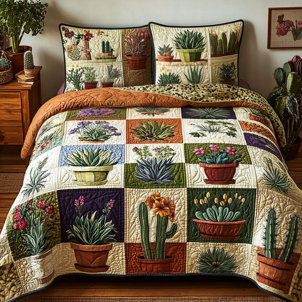 Succulent Sway Quilted Bedding Set Cute Room Decor Cactus For Birthday Gift