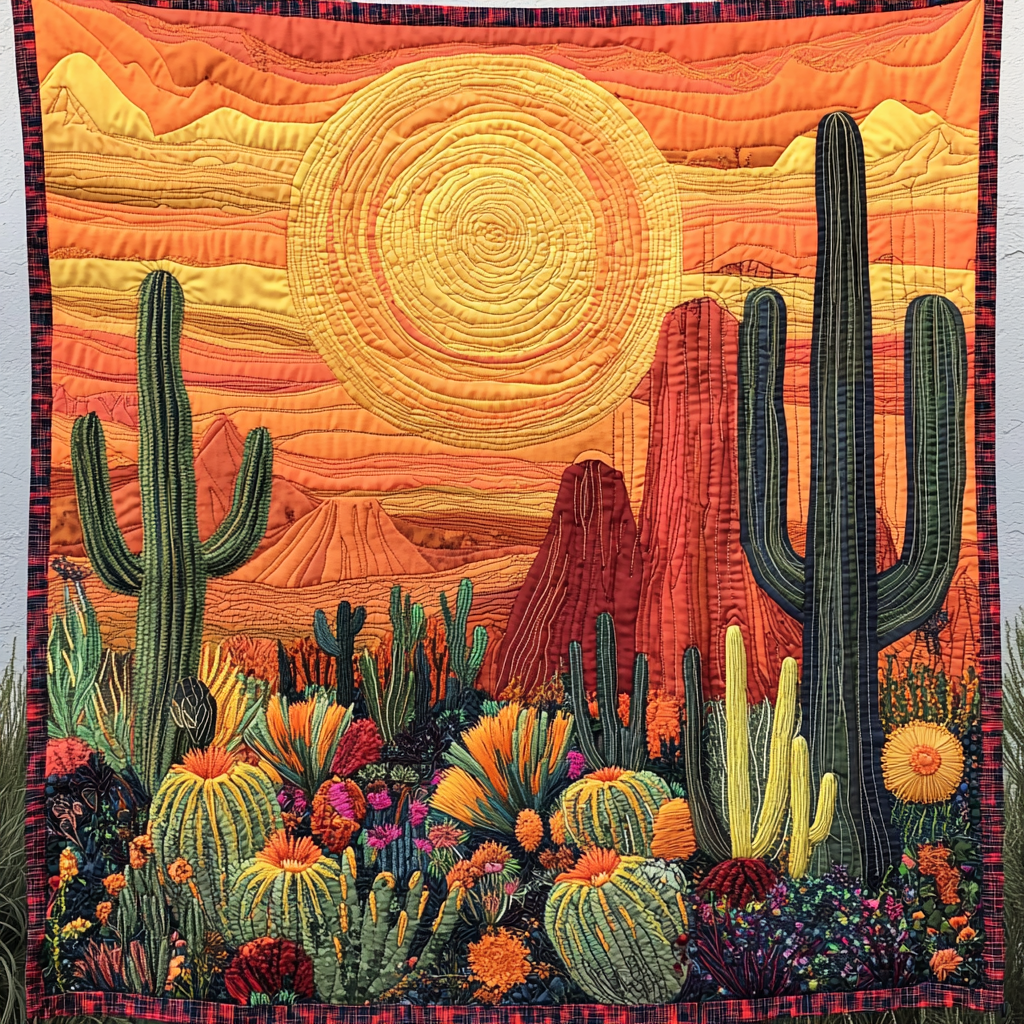 Succulent Symphony Quilted Blanket Bedroom Xmas Decor Gifts For Cactus Lovers